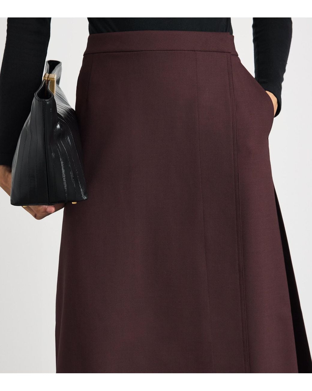 Lafayette 148 New York Purple Stretch-Wool Midi Skirt