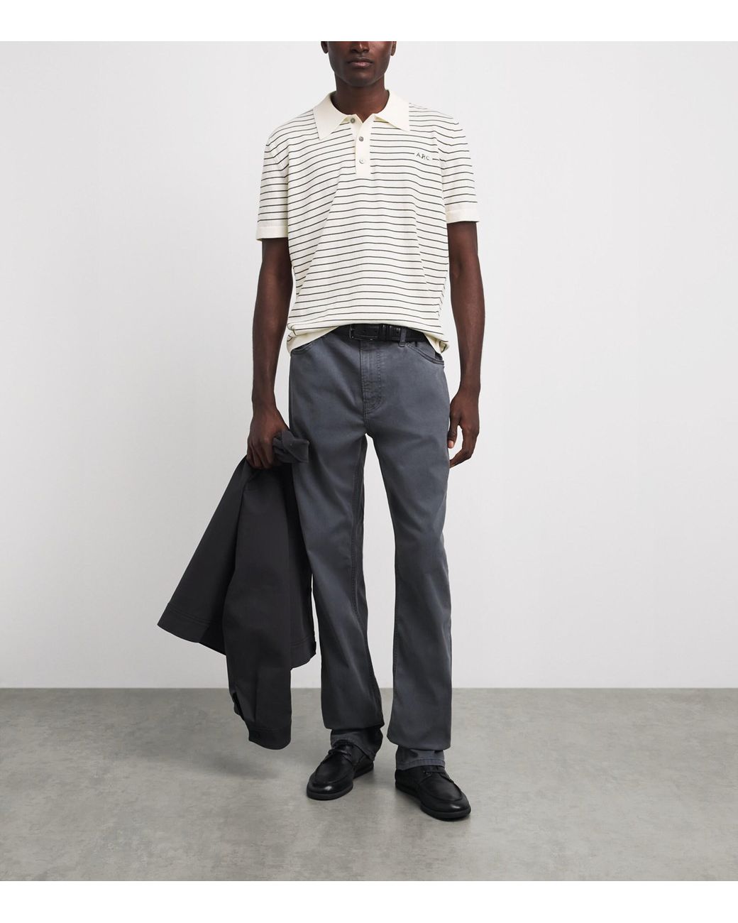A.P.C. White Cotton Stripe Tristan Polo Shirt for men