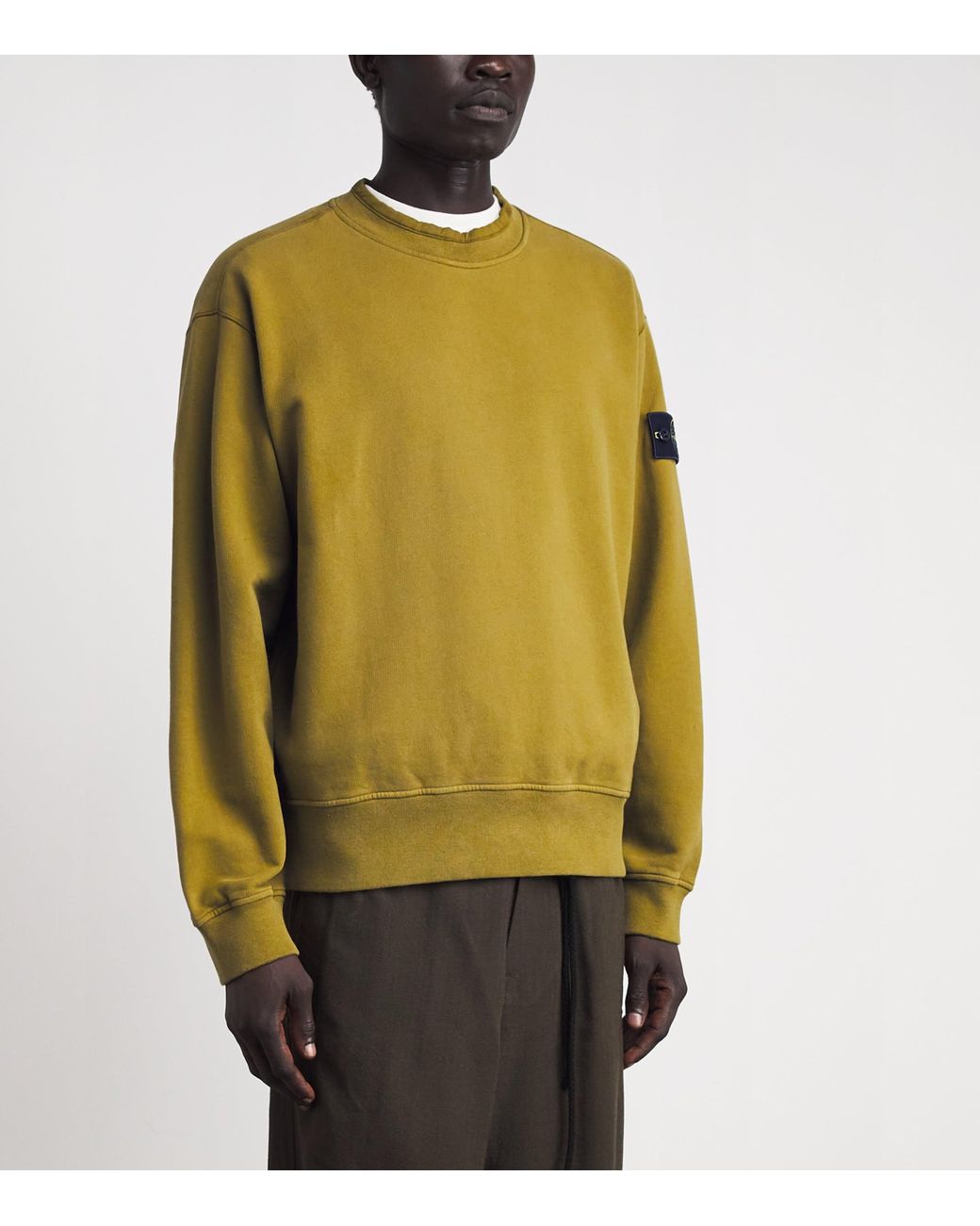Stone Island Green Cotton Rib-Knit Compass Sweatshirt for men