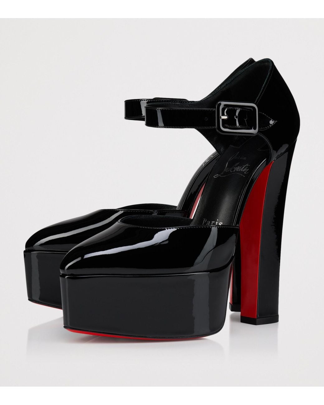 Christian Louboutin Black Jenna Buckle 150 Patent Pumps