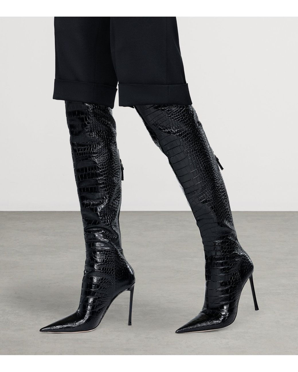 Tom Ford Black Croc-Embossed Leather Over-The-Knee Boots 105