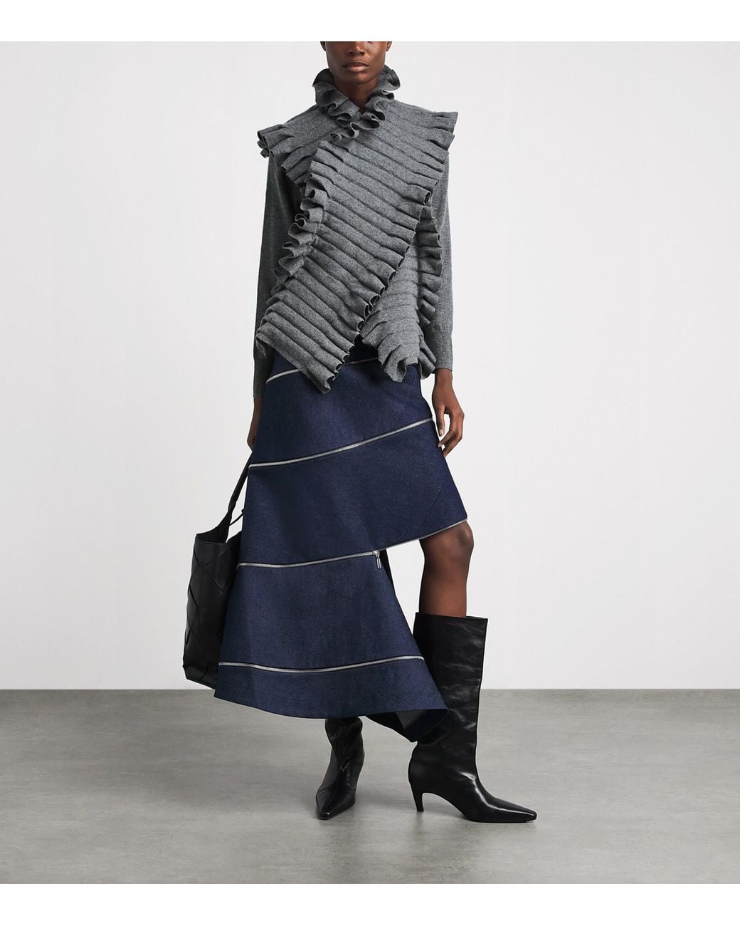 A.W.A.K.E. MODE Gray Merino Wool-Cashmere Pleated Sweater