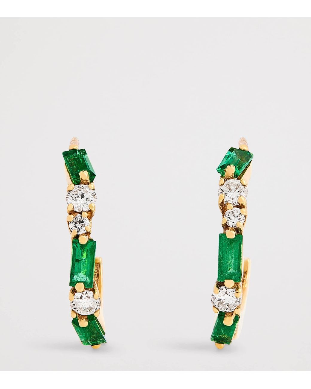 Suzanne Kalan Metallic Emerald And Diamond Thin Mix Hoop Earrings