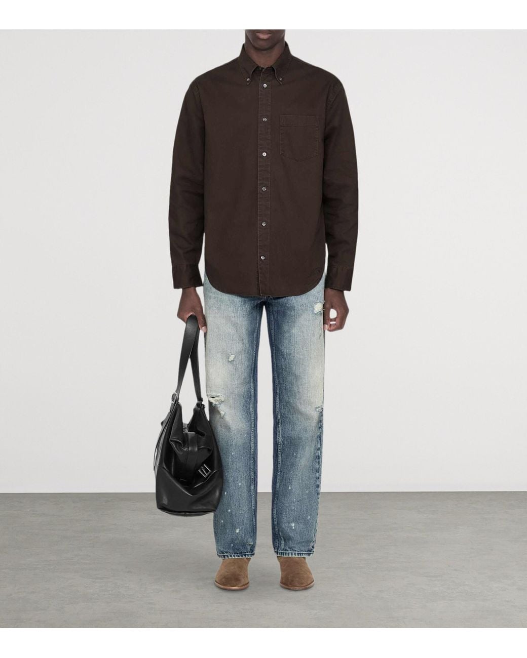 AllSaints Brown Organic Cotton Stow Oversized Shirt for men