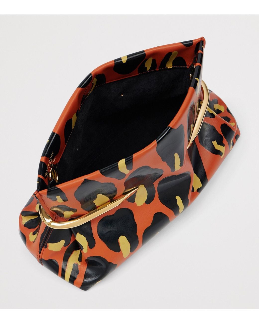 Givenchy Orange Leather Leopard Pinch Clutch Bag