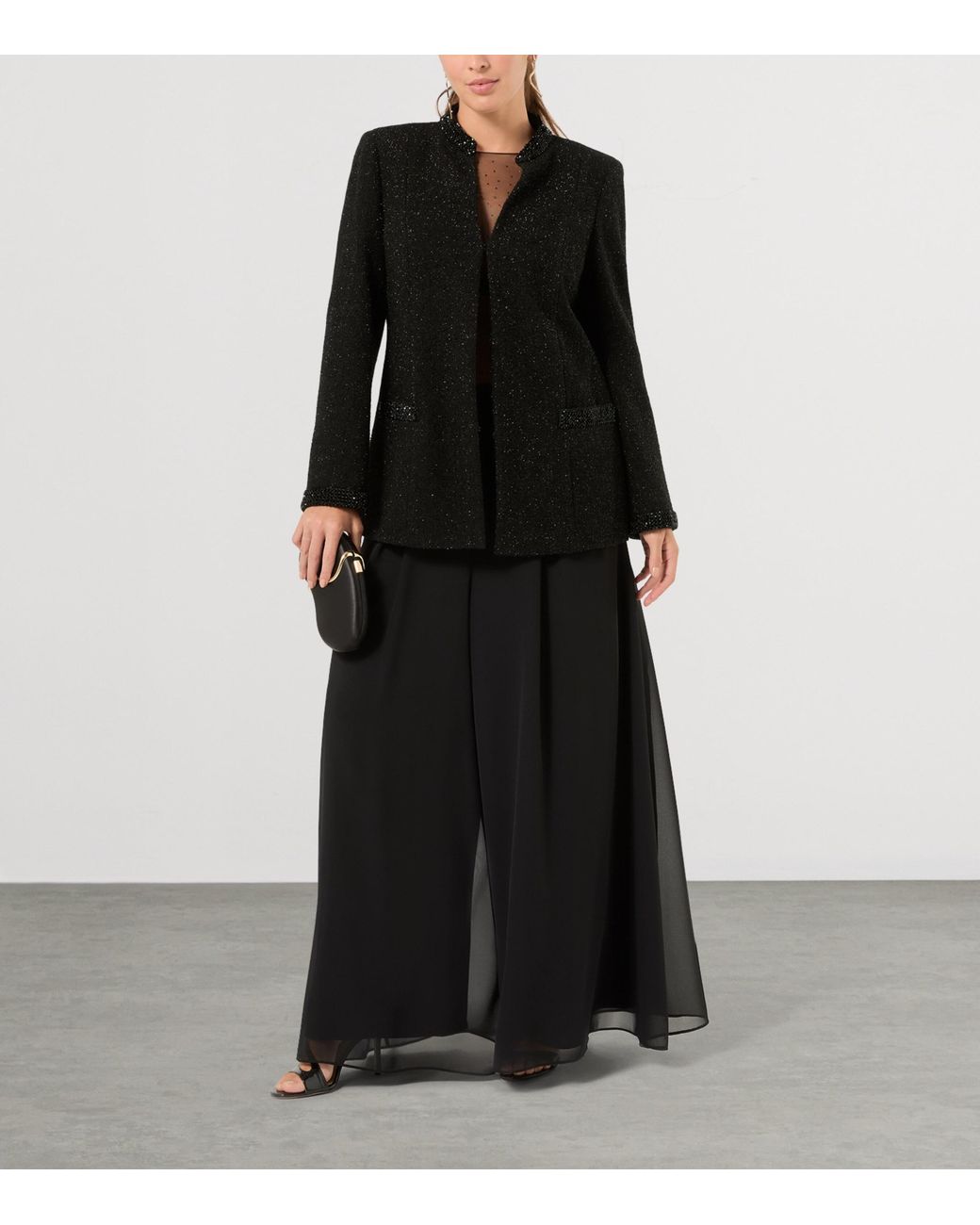 Marina Rinaldi Black Chiffon Wide-Leg Trousers