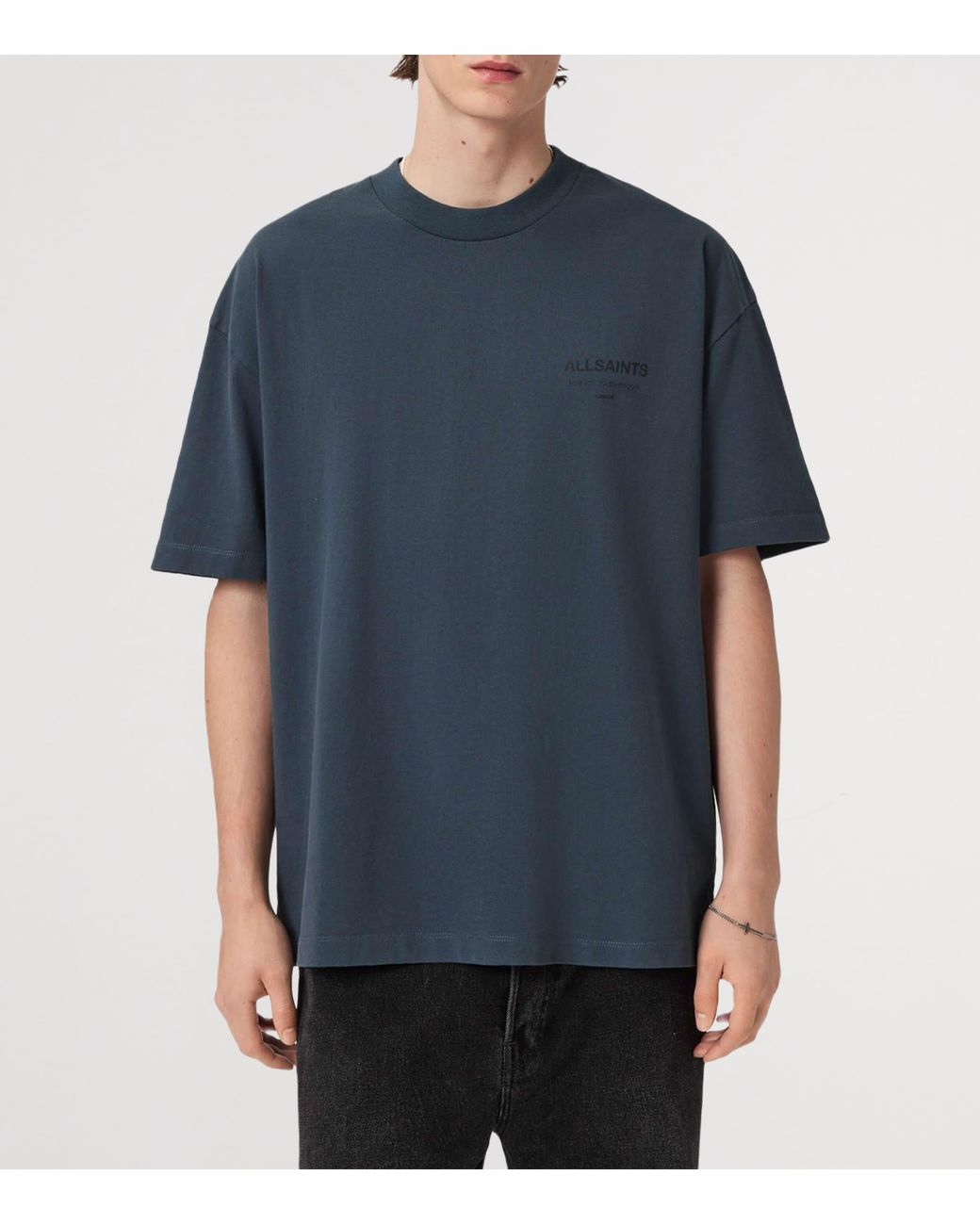 AllSaints Blue Organic Cotton Underground Print T-Shirt for men