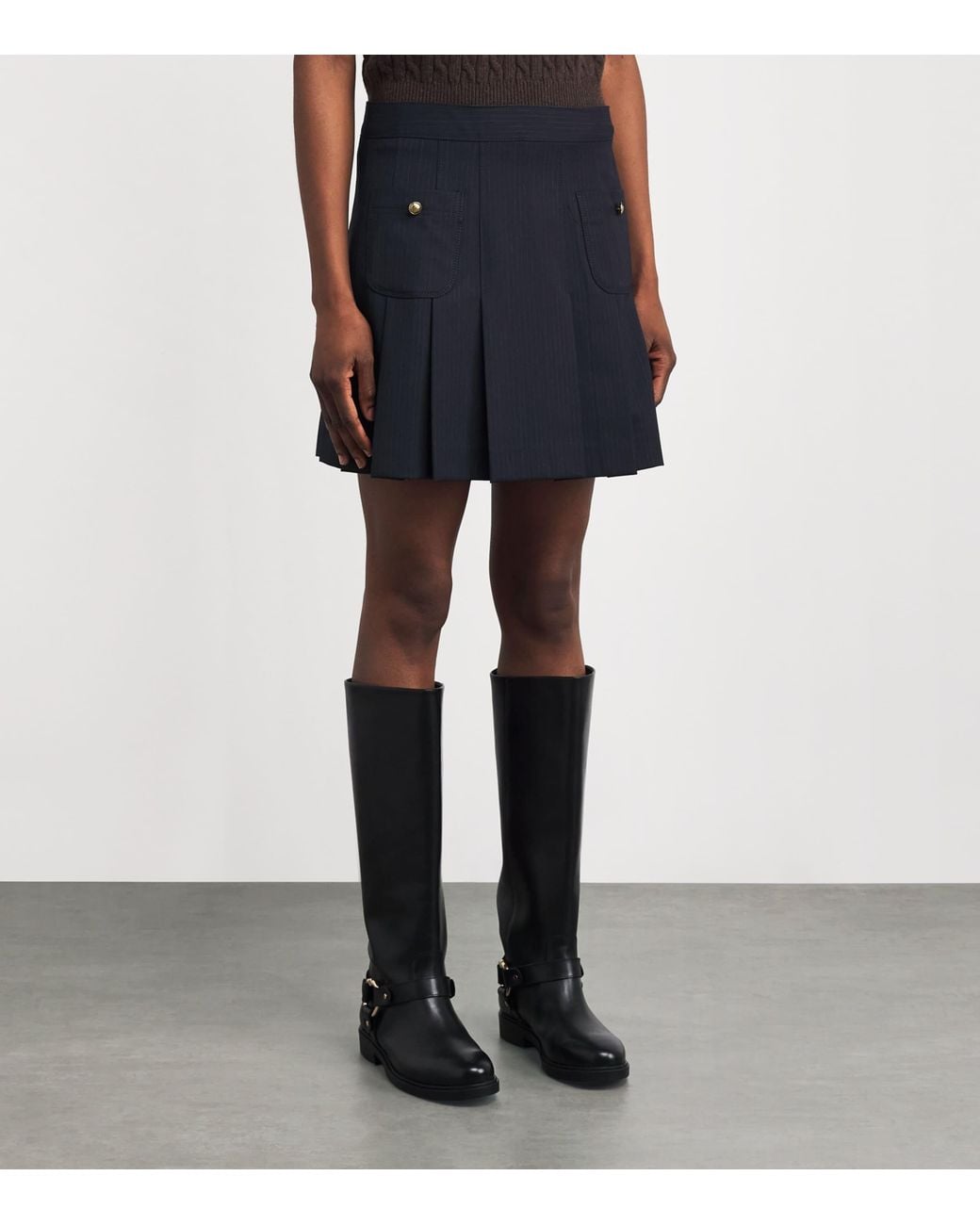 Sandro Blue Wool-Blend Pleated Mini Skirt
