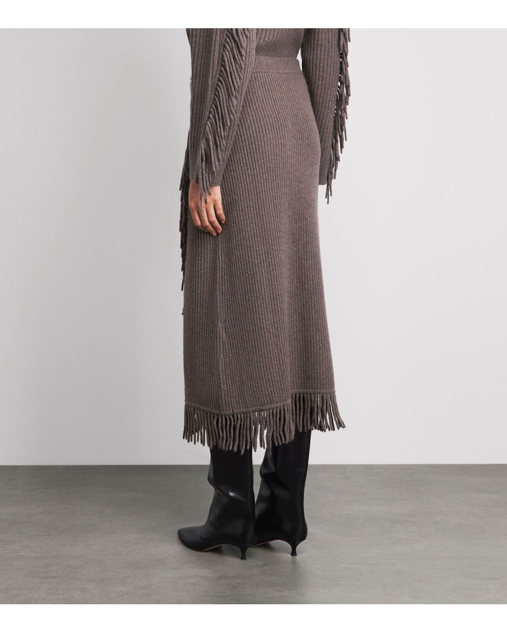 Jonathan Simkhai Brown Wool-Cashmere Fringe Wrap Midi Skirt