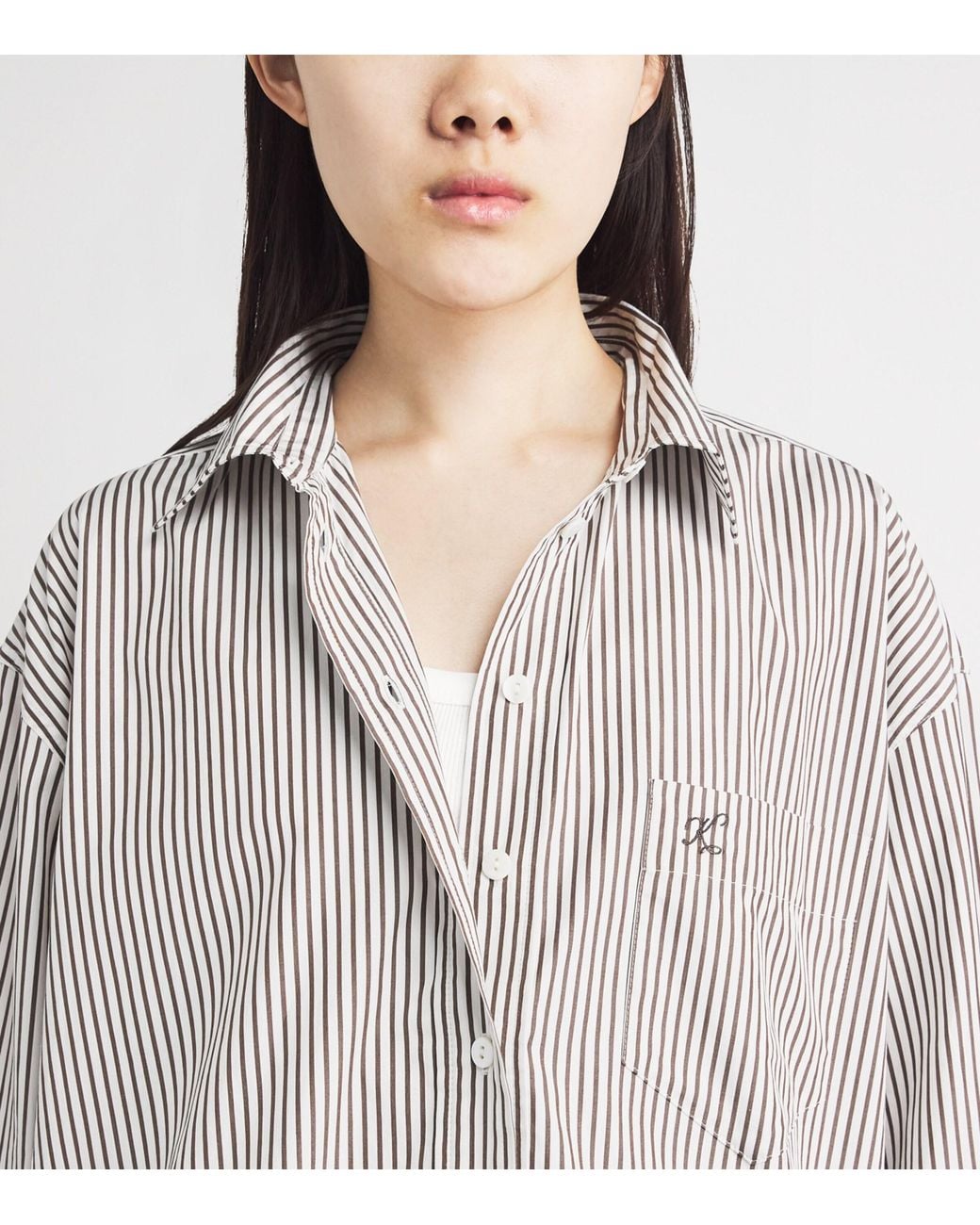 Suzie Kondi White Cotton Poplin Stripe Kappa Shirt