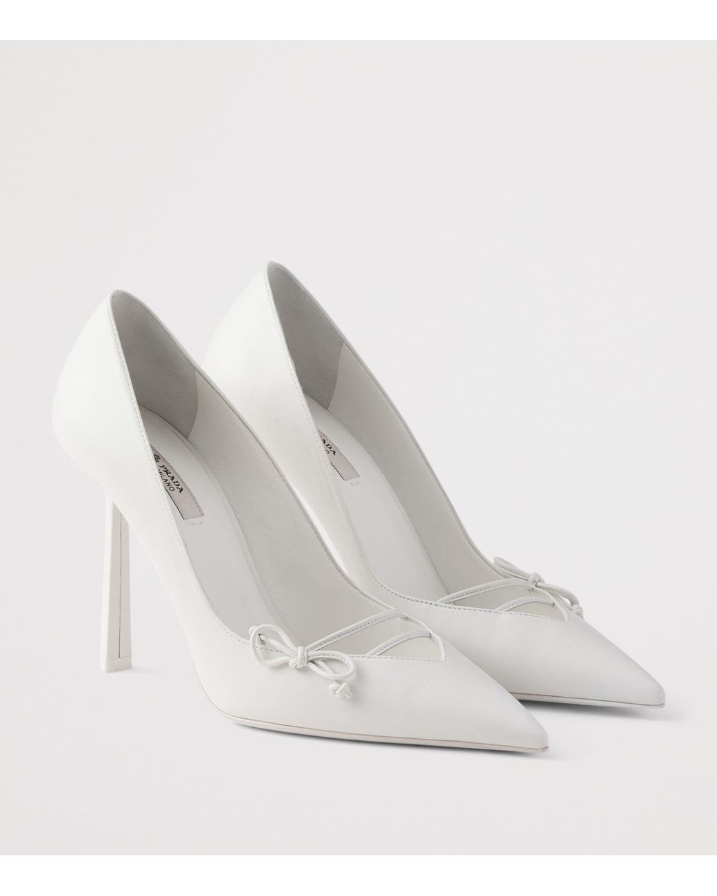 Prada White Leather Bow-Detail Pumps 100