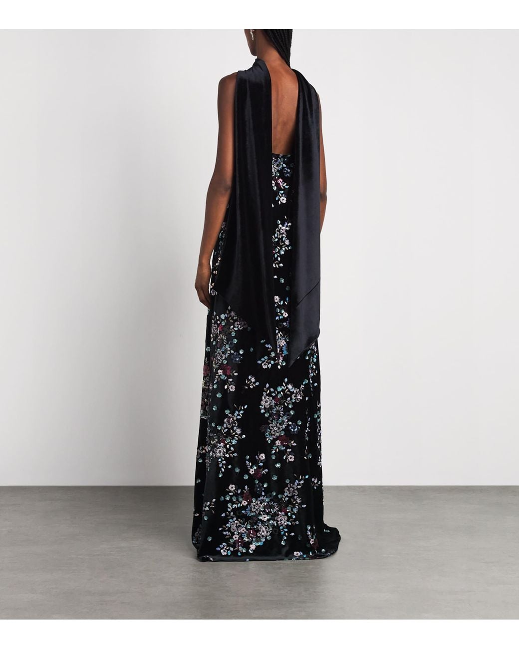 Talbot Runhof Black Velvet Floral Sequin Gown