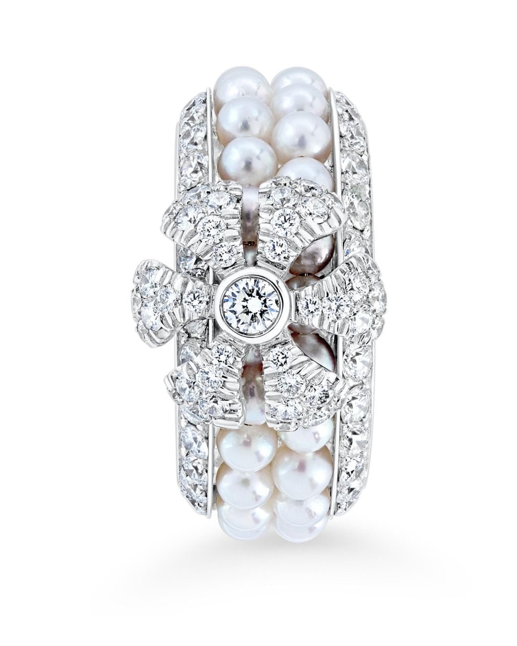 David Morris White Pearl Rose Flower Ring