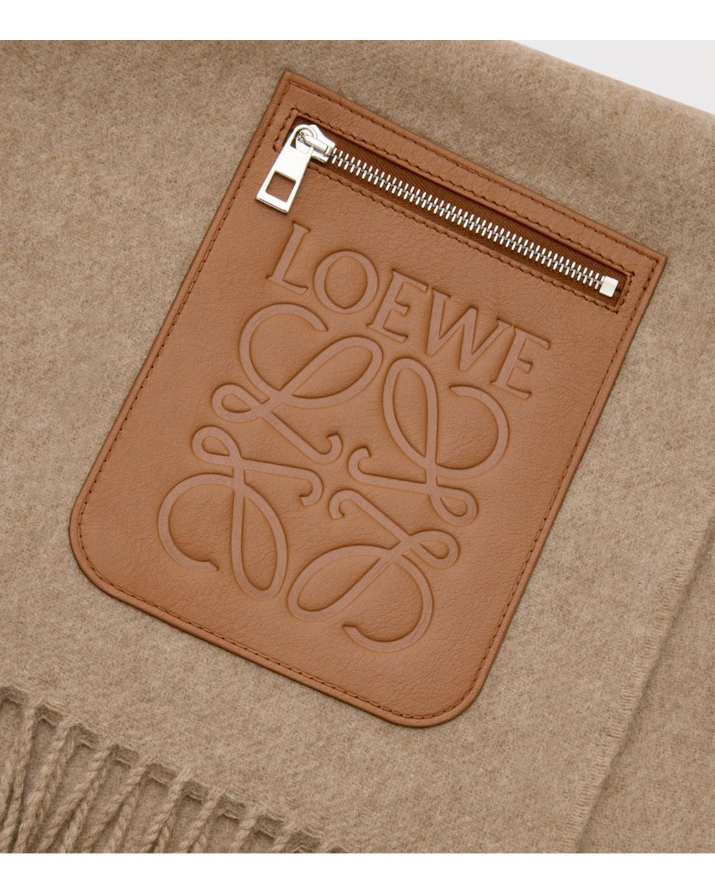 Loewe White Wool-Cashmere Pocket-Detail Scarf
