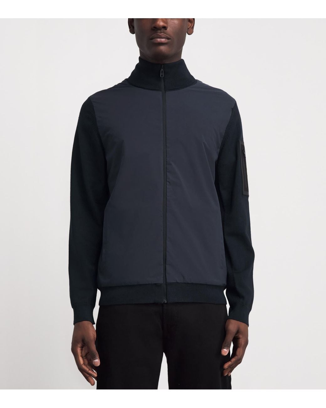 Boss Blue Knitted-Trim Hybrid Jacket for men