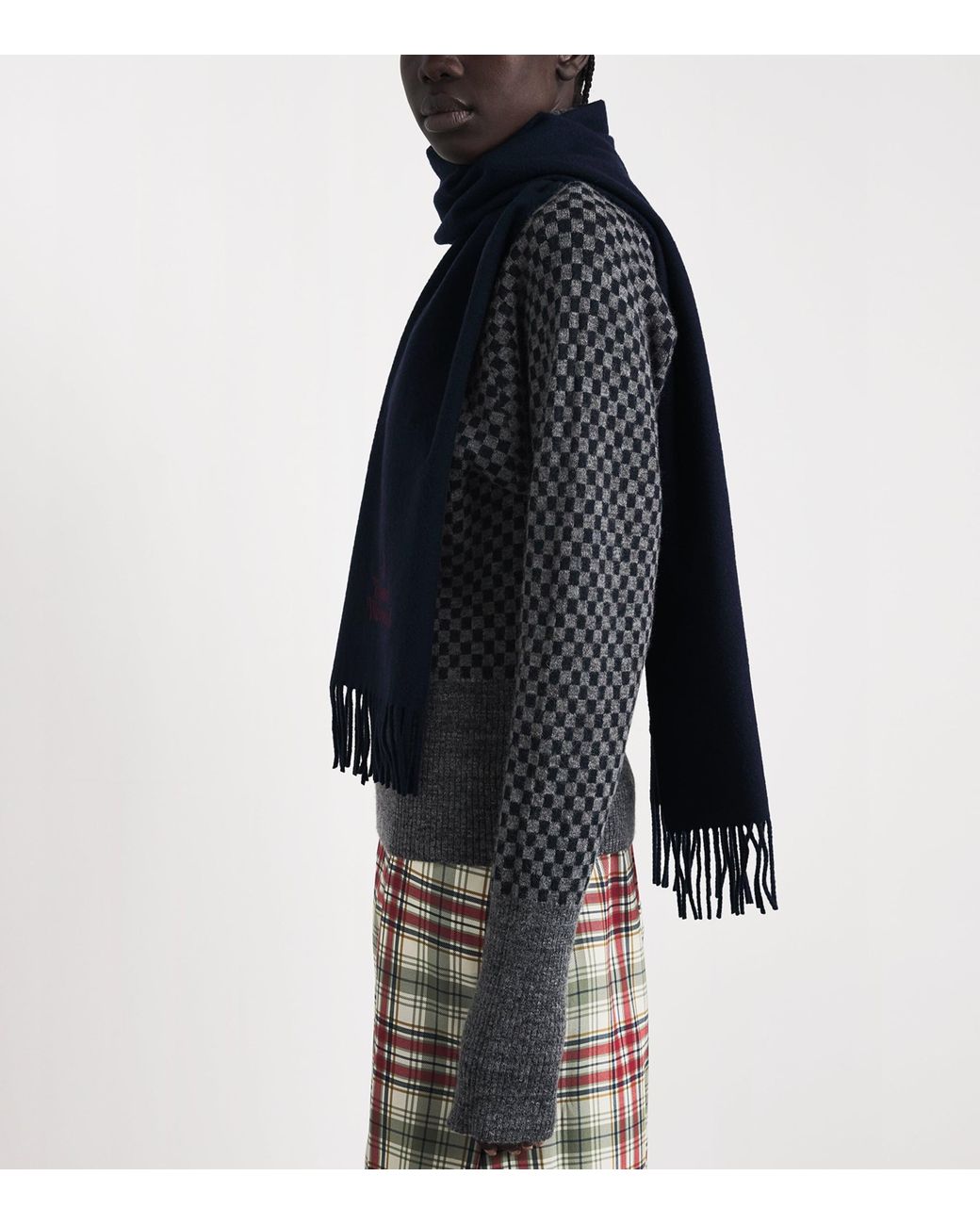 Vivienne Westwood Blue Wool Embroidered Logo Scarf