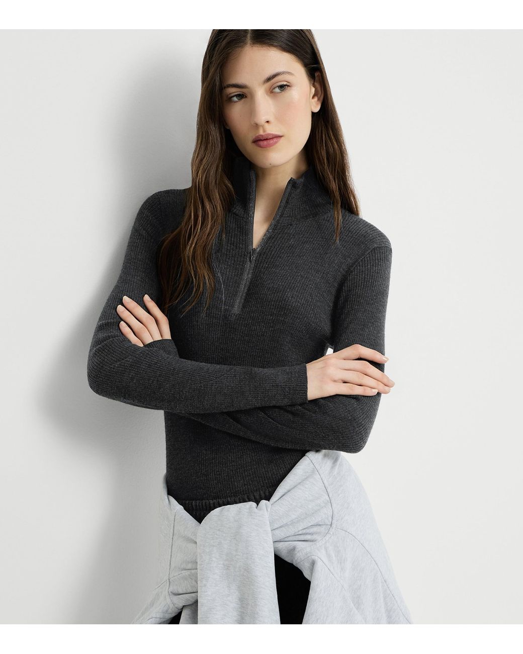Brunello Cucinelli Black Virgin Wool-Cashmere Half-Zip Sweater