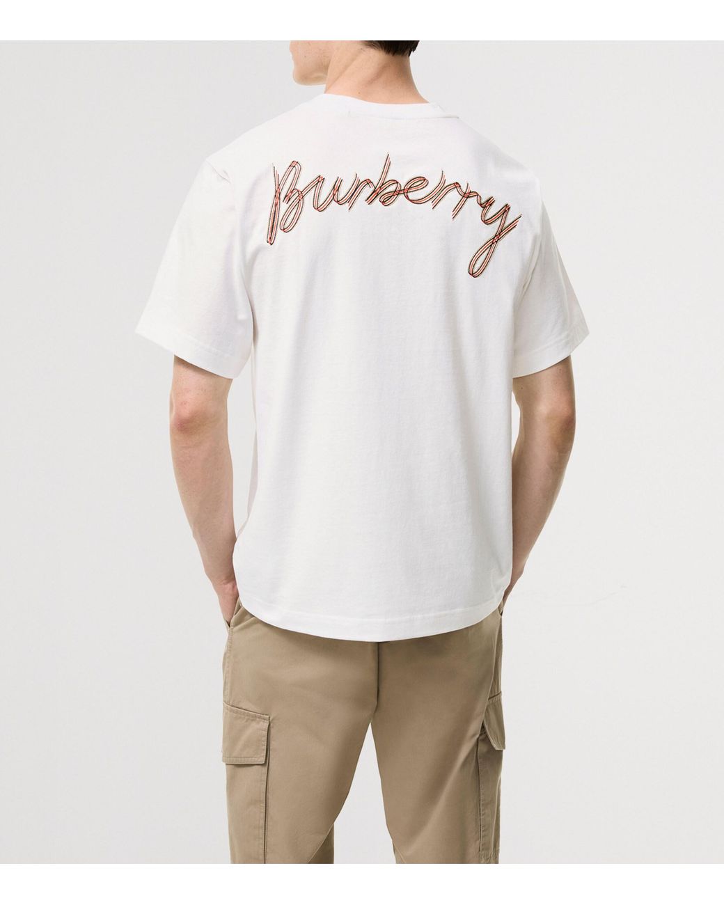 Burberry White Cotton Embroidered Logo T-Shirt for men