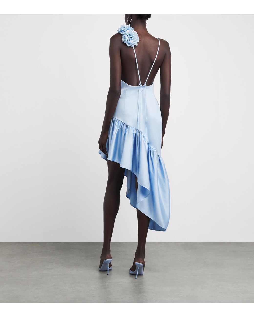Sandro Blue Lyocell-Linen Asymmetric Ruffle Midi Dress