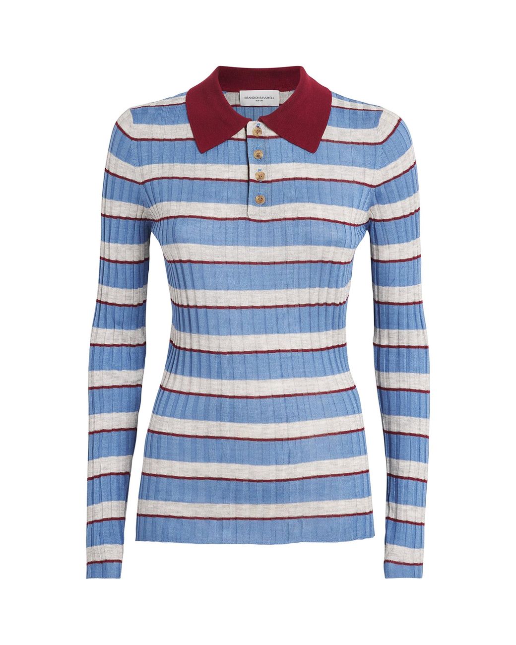 Brandon Maxwell Blue Silk-Cashmere Stripe Joni Polo Shirt