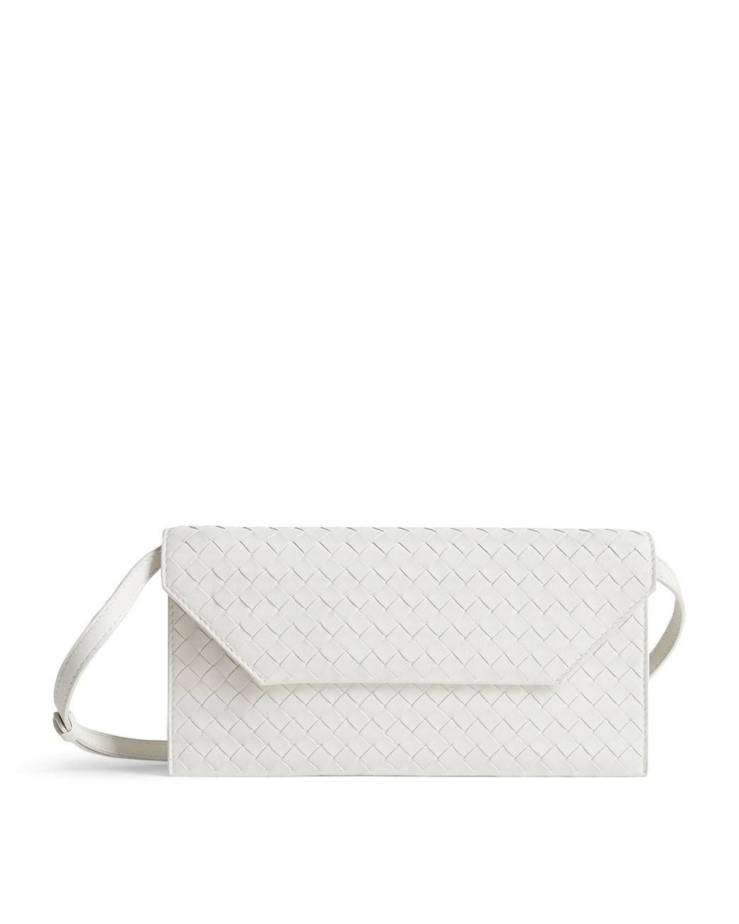 Bottega Veneta White Leather Intrecciato Piccolo Envelope Pouch