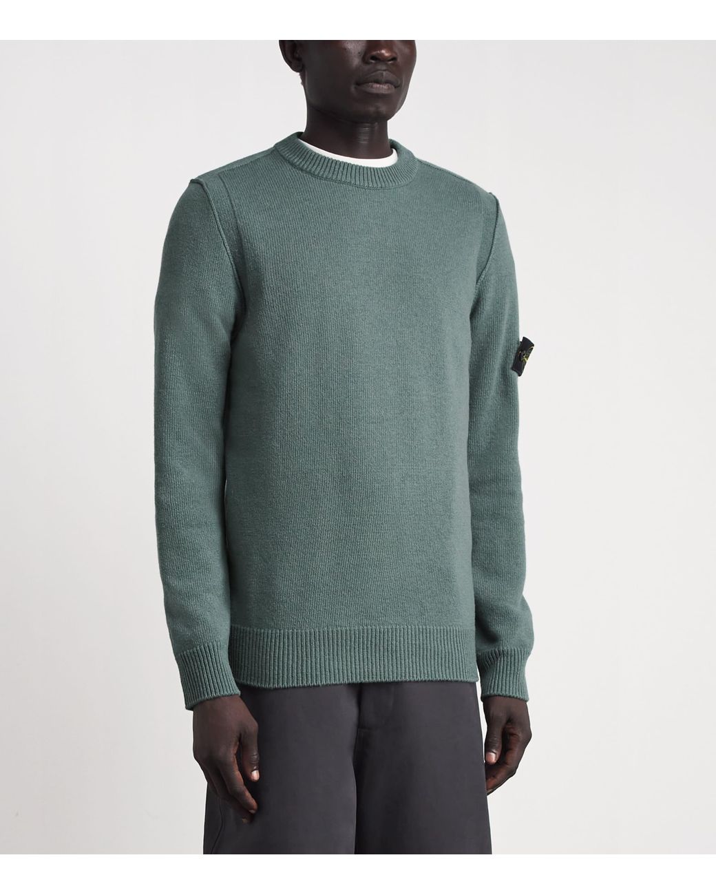 Stone Island Green Virgin Wool-Blend Compass Sweater for men
