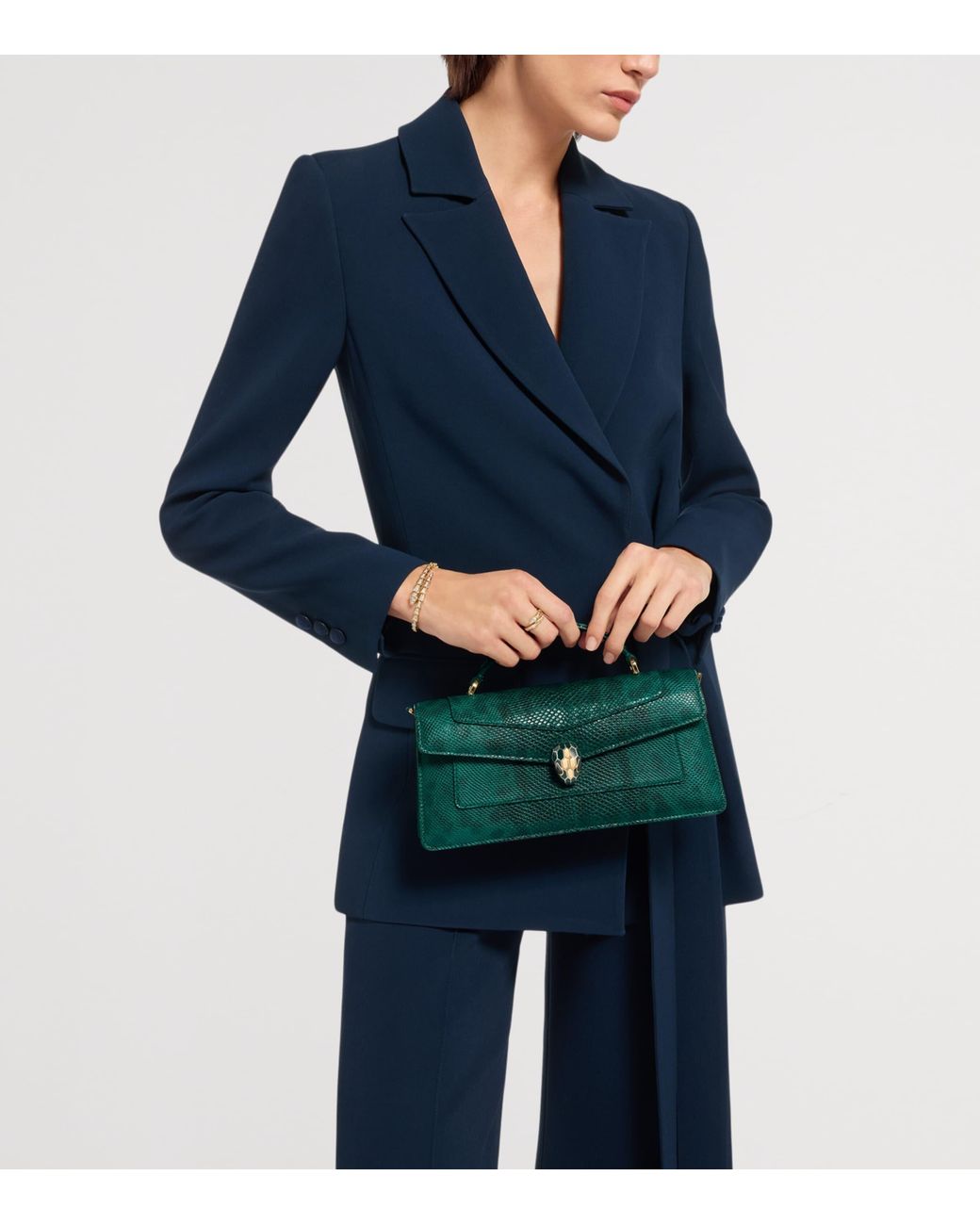 BVLGARI Green Karung Leather Serpenti Forever Top-Handle Bag