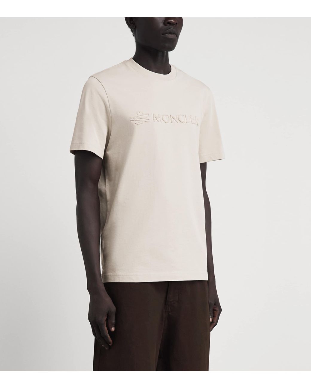 Moncler White Cotton Logo Patch T-Shirt for men