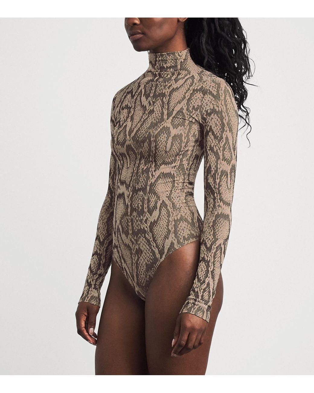 Wolford Brown Python Print High-Neck Bodysuit