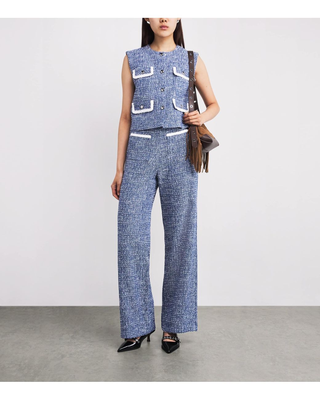Maje Blue Bouclé Tweed Trousers