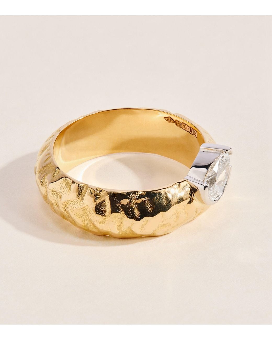 Azlee Metallic And Diamond Weathered Dewdrop Ring