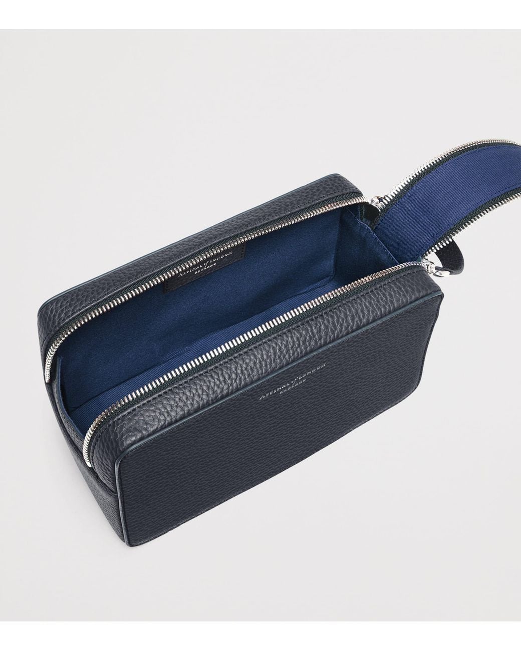 Aspinal Blue Leather Mount Street Toiletries Bag for men