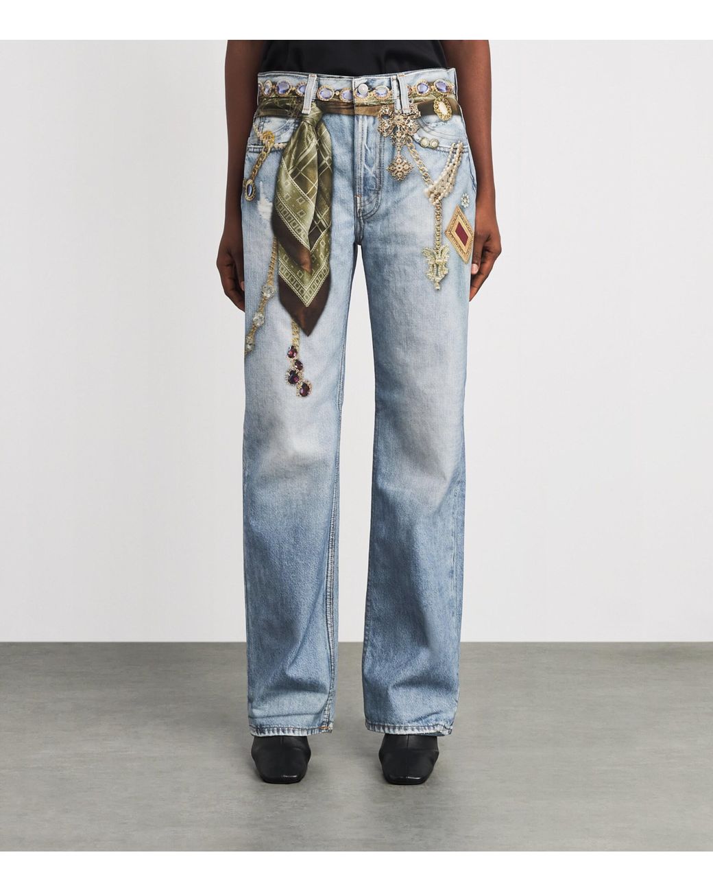 Acne Blue 1981 Printed-Jewellery Low-Rise Wide-Leg Jeans