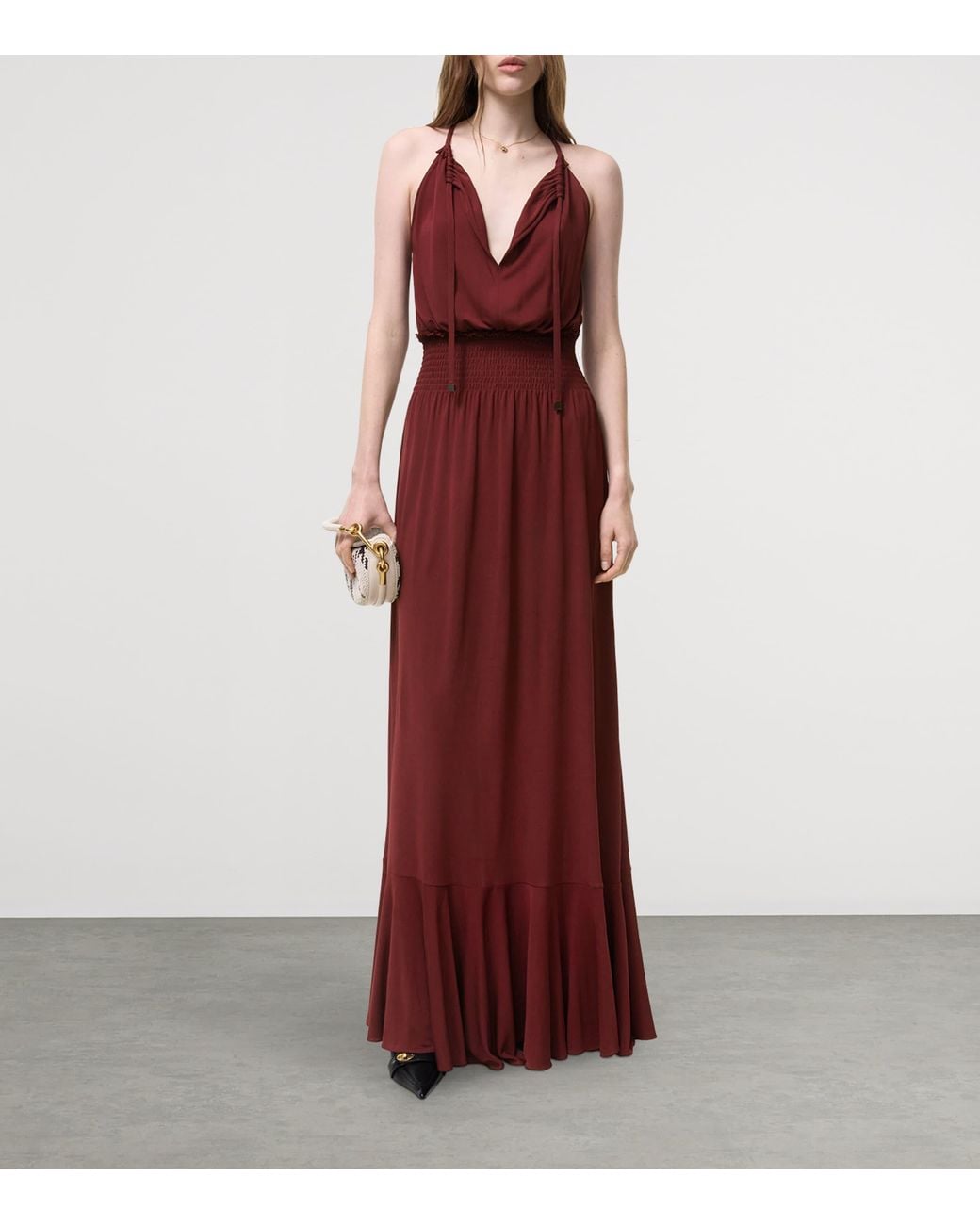 Burberry Red Self-Tie Neckline Maxi Dress