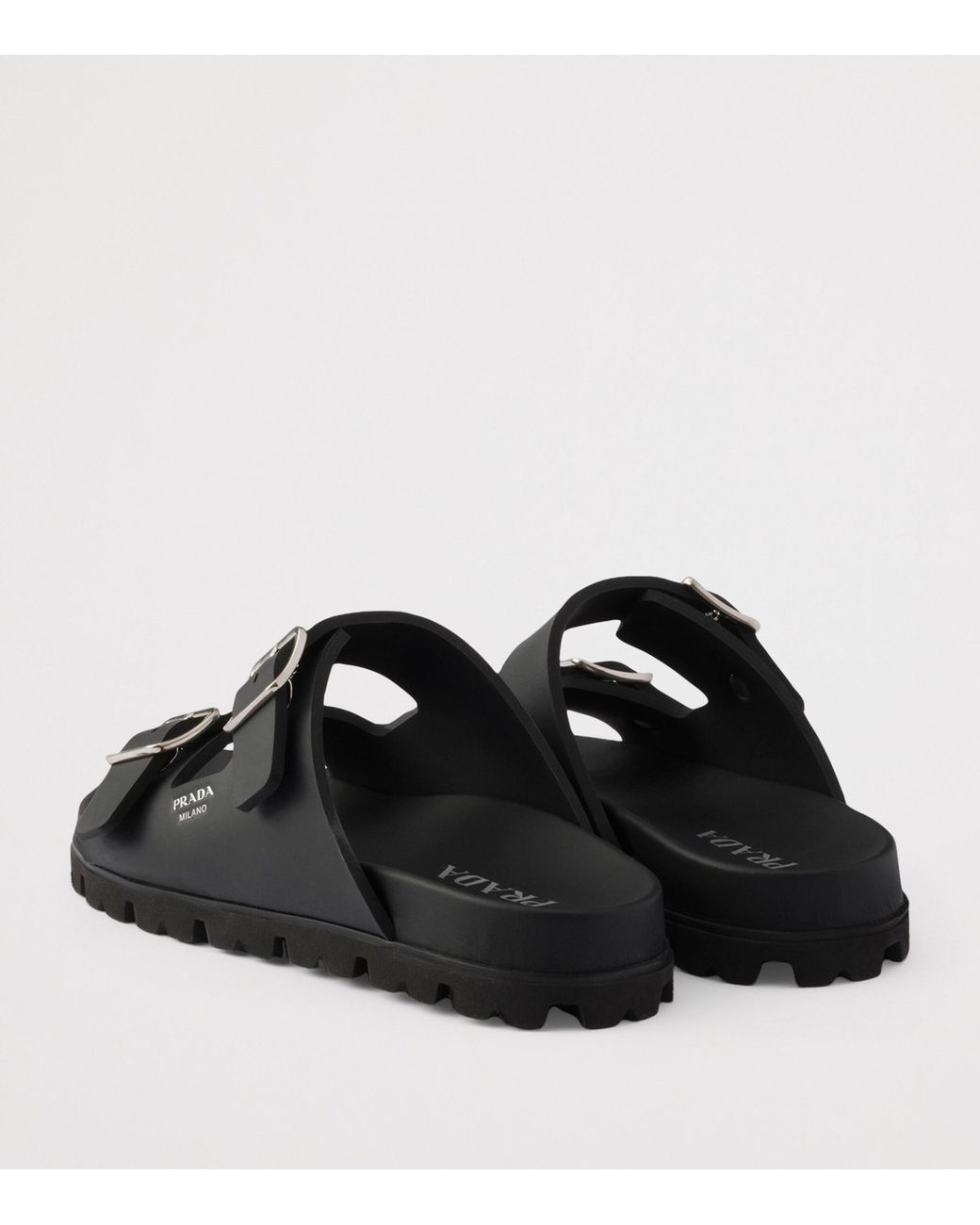 Prada Black Buckle Slides