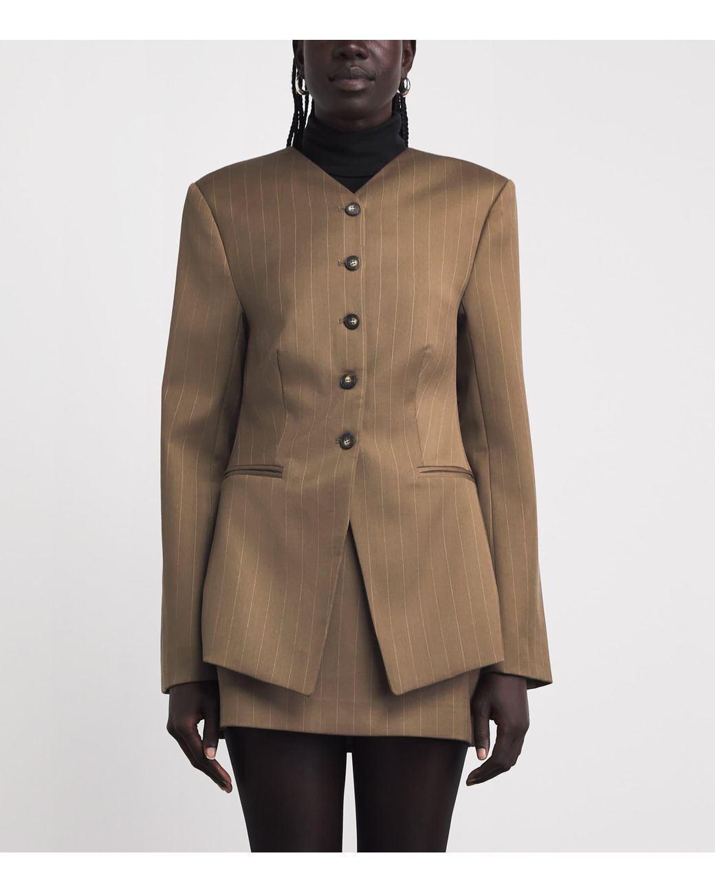 Camilla & Marc Brown Wool-Bend Collarless Blazer