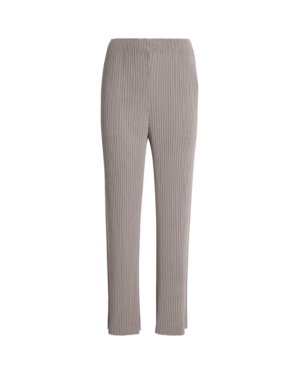 Issey Miyake Gray Hatching Pleats Straight Leg Trousers