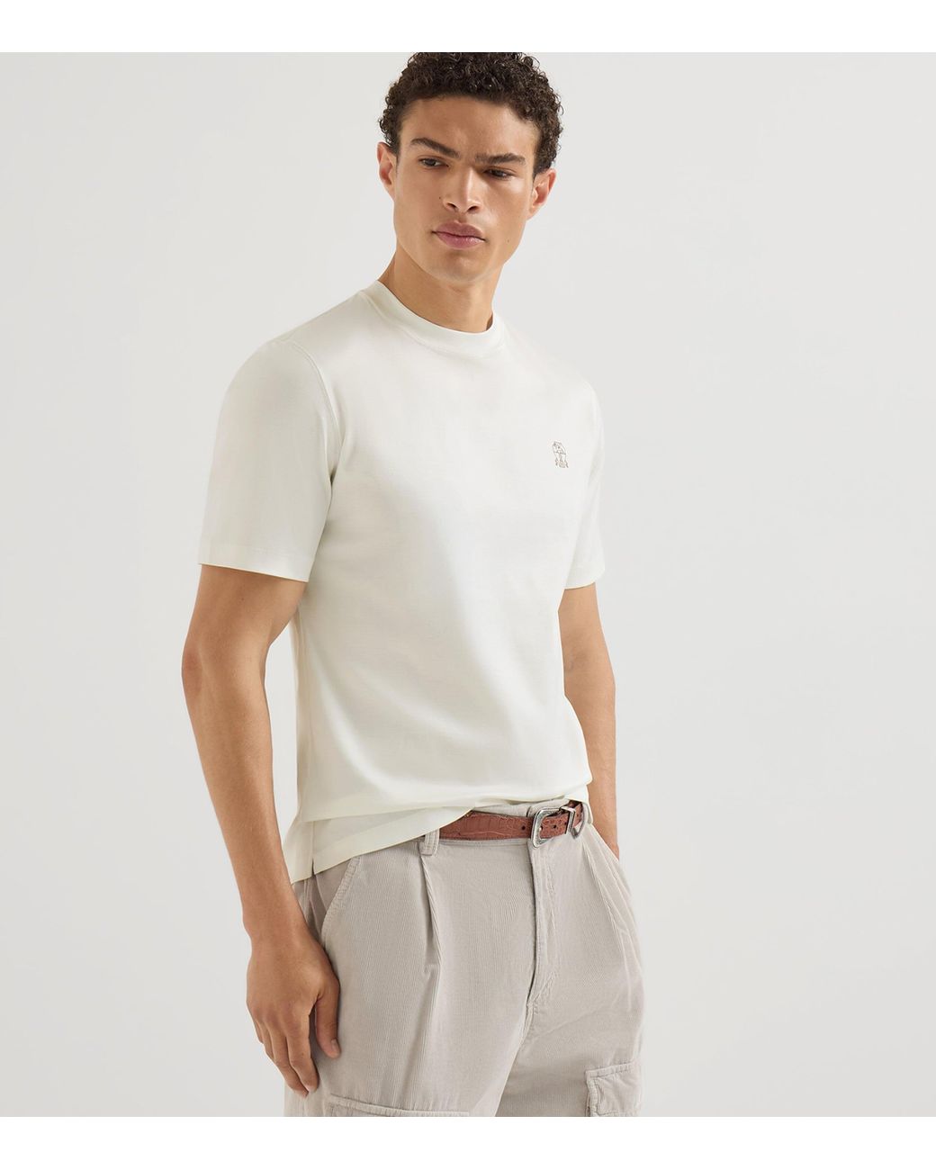 Brunello Cucinelli White Cotton Logo T-Shirt for men