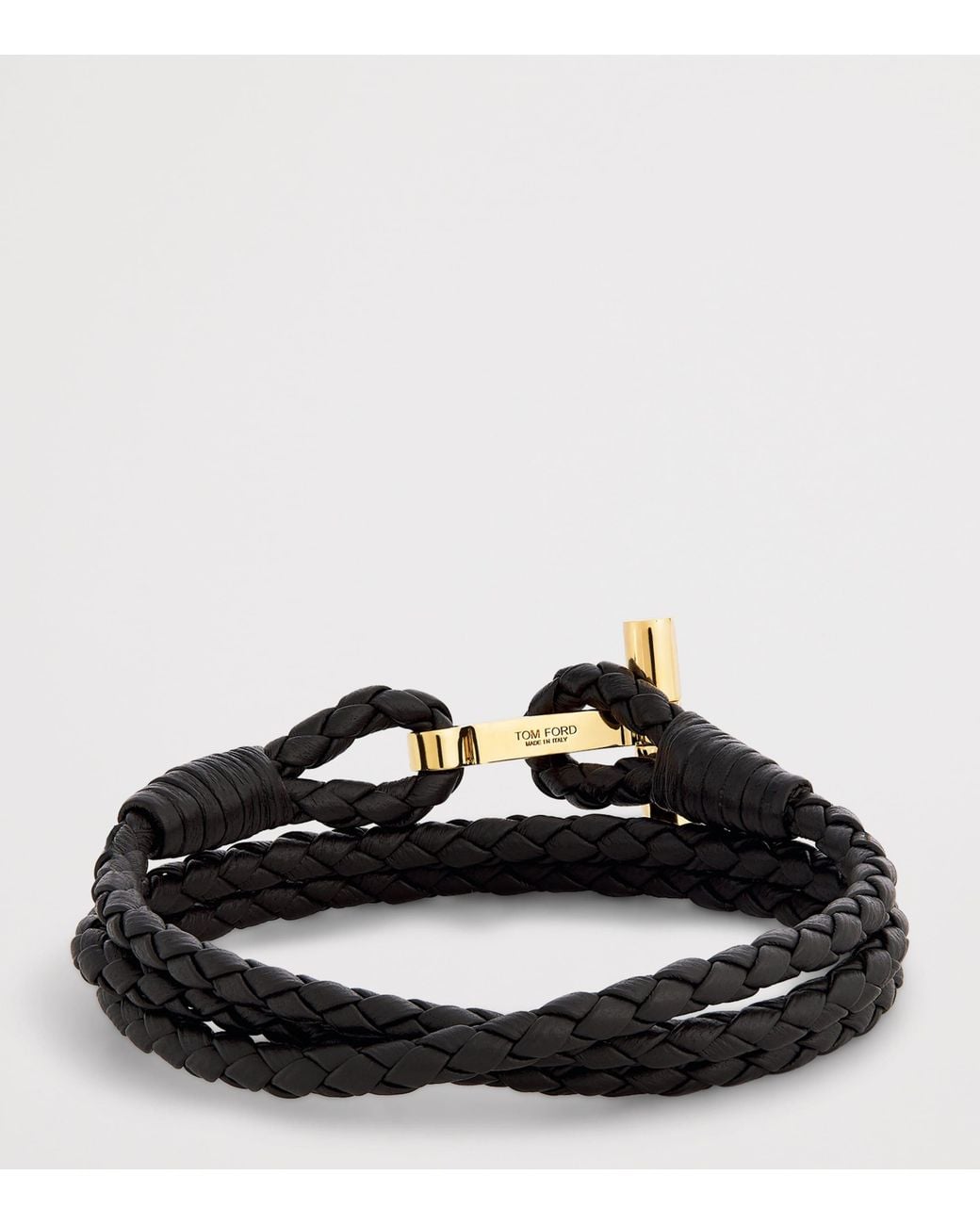 Tom Ford Black Leather Braided T Bracelet for men