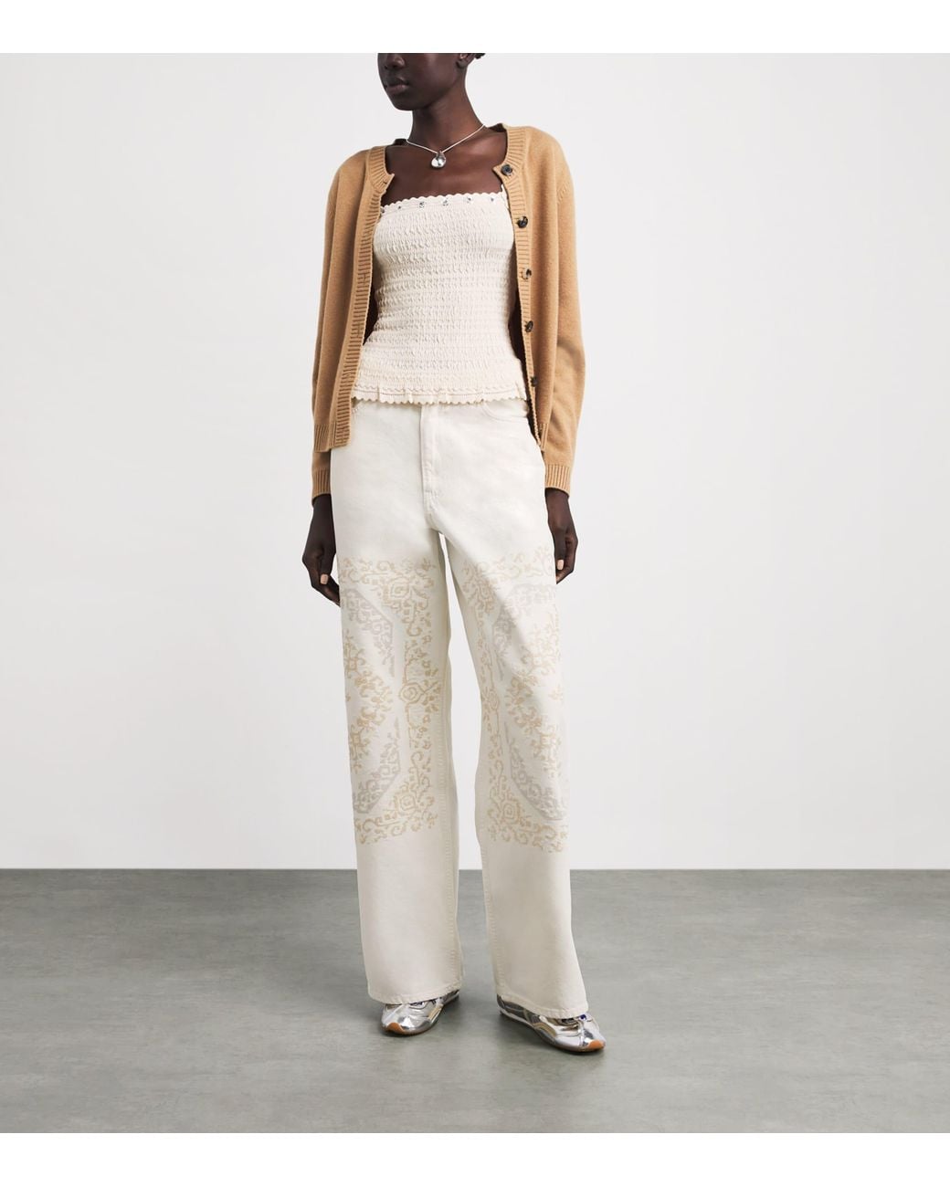 Claudie Pierlot White Embroidered Wide-Leg Jeans