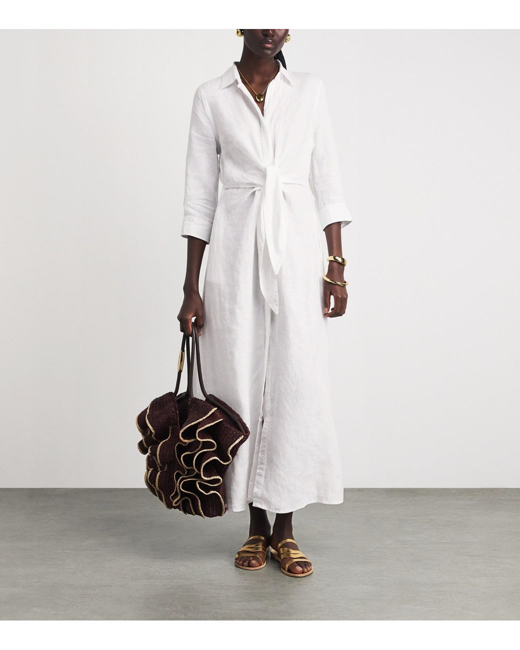 Melissa Odabash White Linen Knot Gillian Maxi Dress