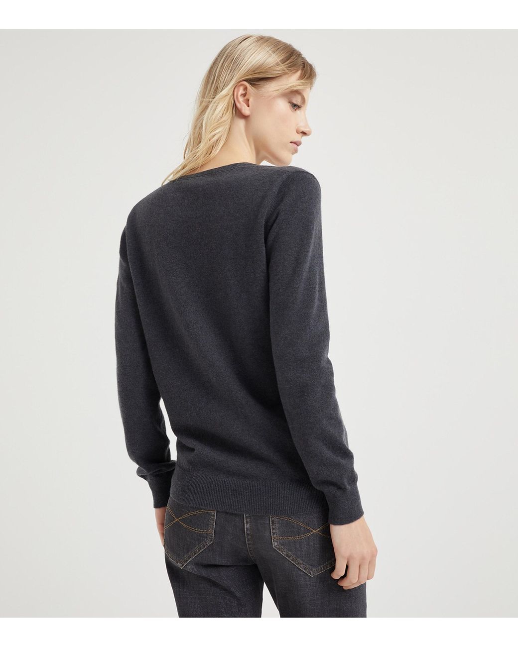Brunello Cucinelli Black Cashmere Monili-Trim Sweater