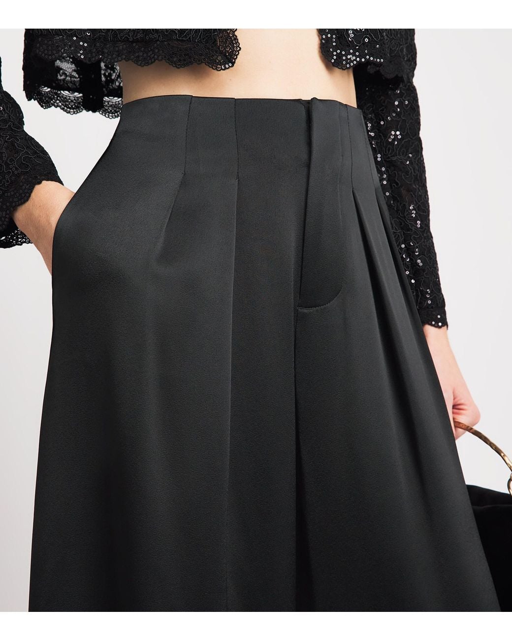 Alice + Olivia Black Pleated Eloise Wide-Leg Trousers