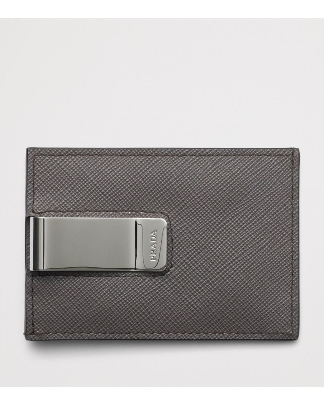 Prada Black Saffiano Leather Money Clip Card Holder for men