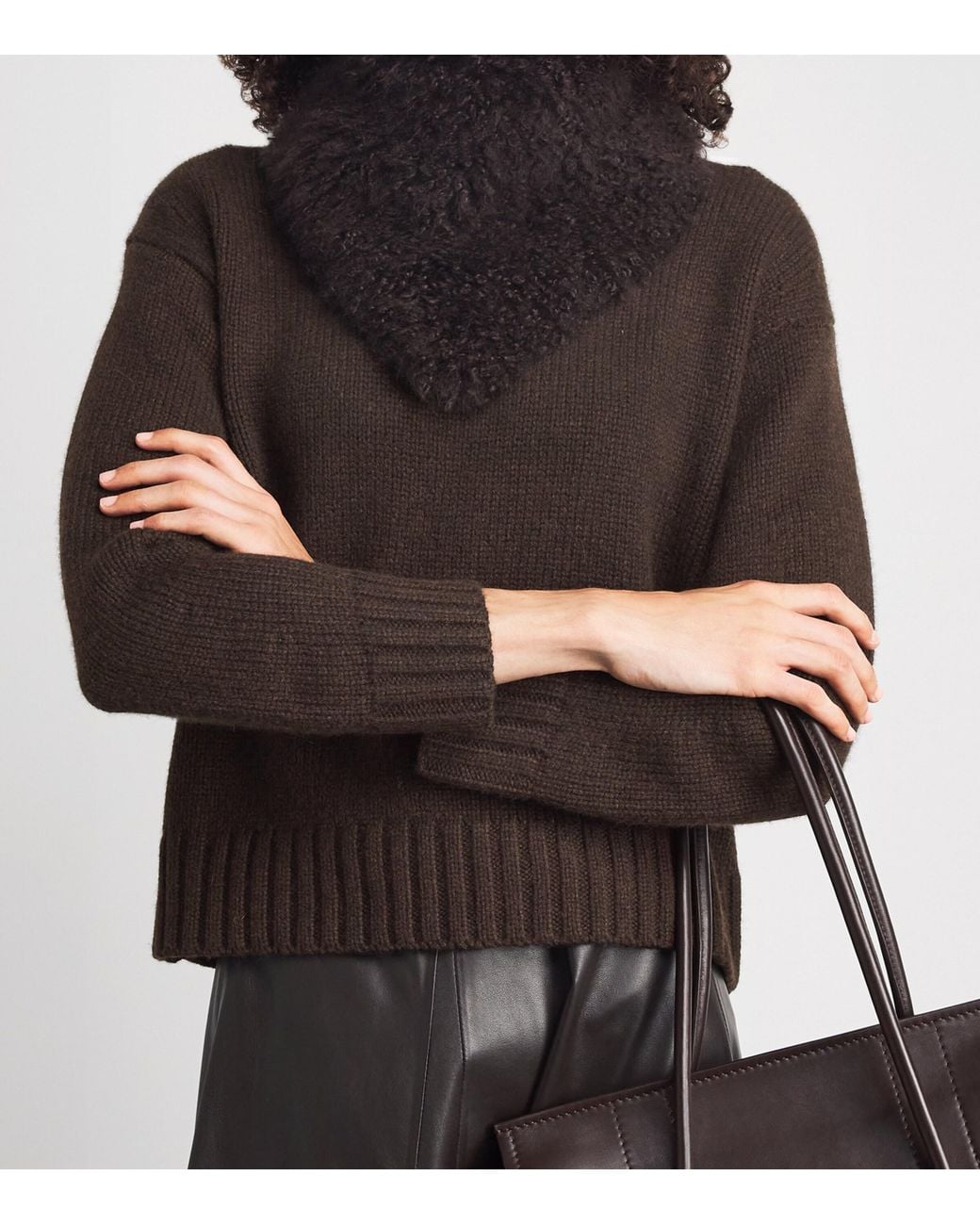 Yves Salomon Brown Cashmere Funnel-Neck Sweater