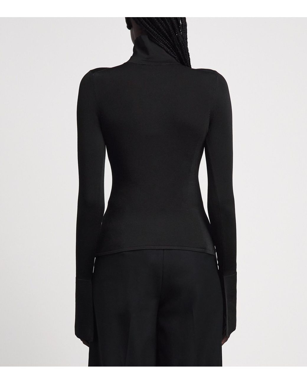 Brandon Maxwell Black Knitted Funnel-Neck Long-Sleeve Top