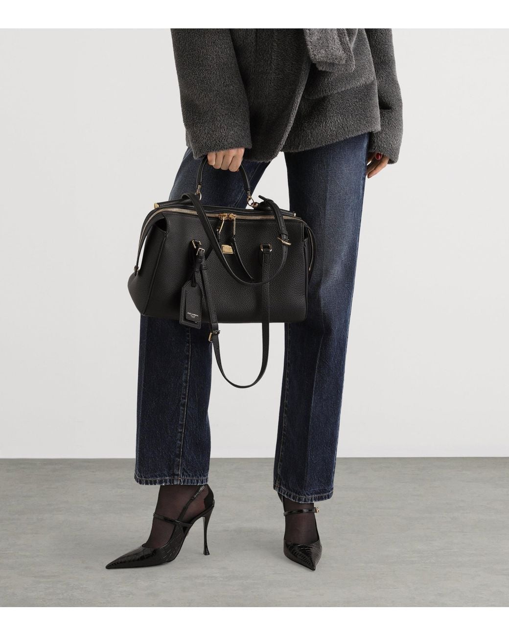 Dolce & Gabbana Black Calfskin Vittoria Top-Handle Bag