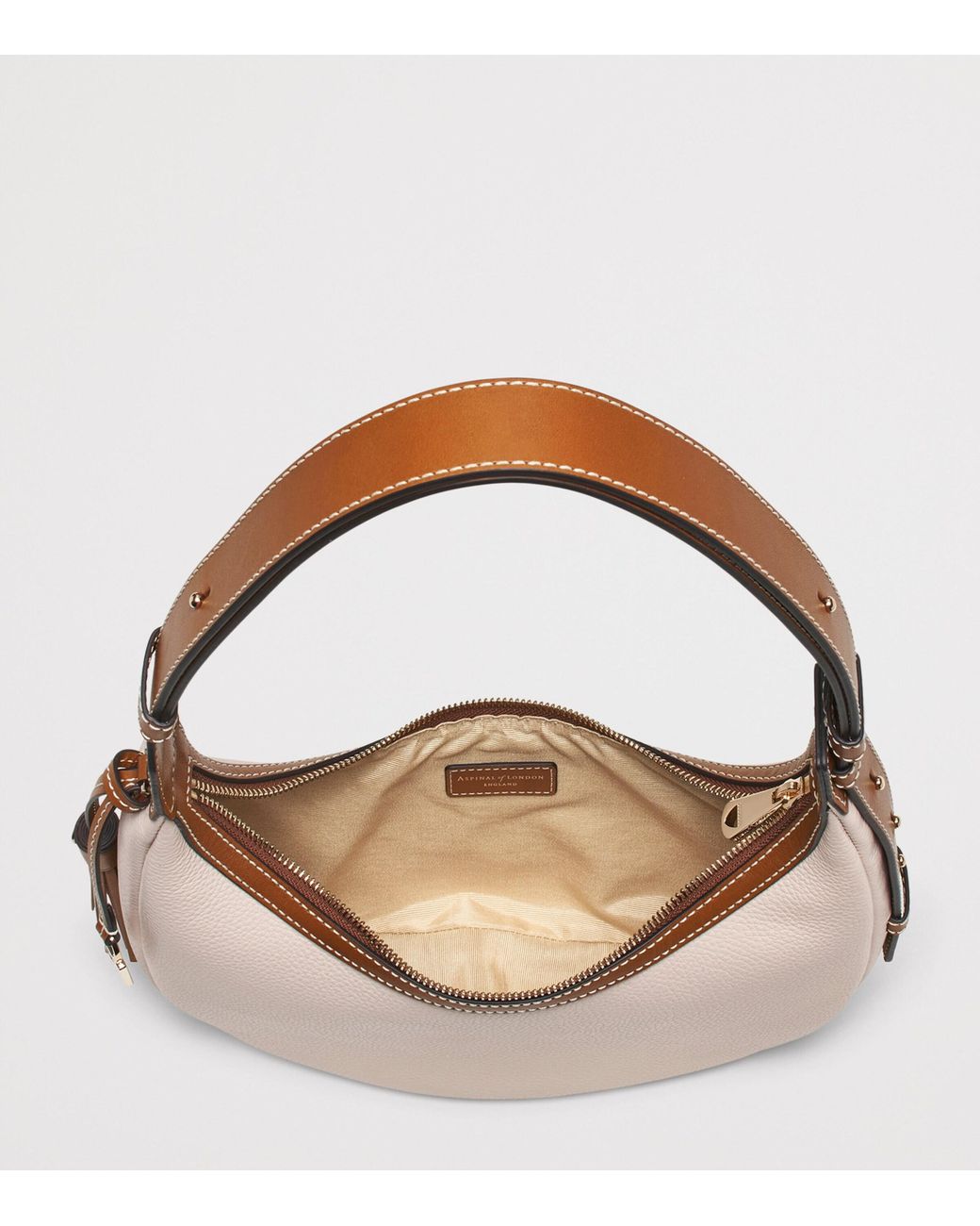 Aspinal Natural Small Leather Soho Crescent Shoulder Bag