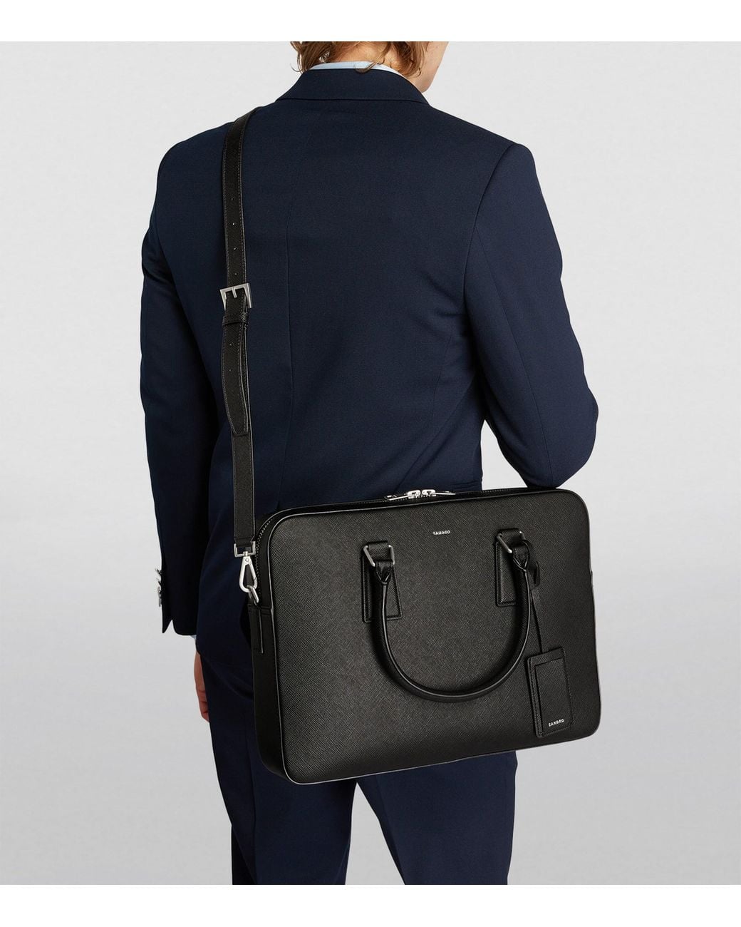 Sandro Black Reconstituted Leather Slim Briefcase for men