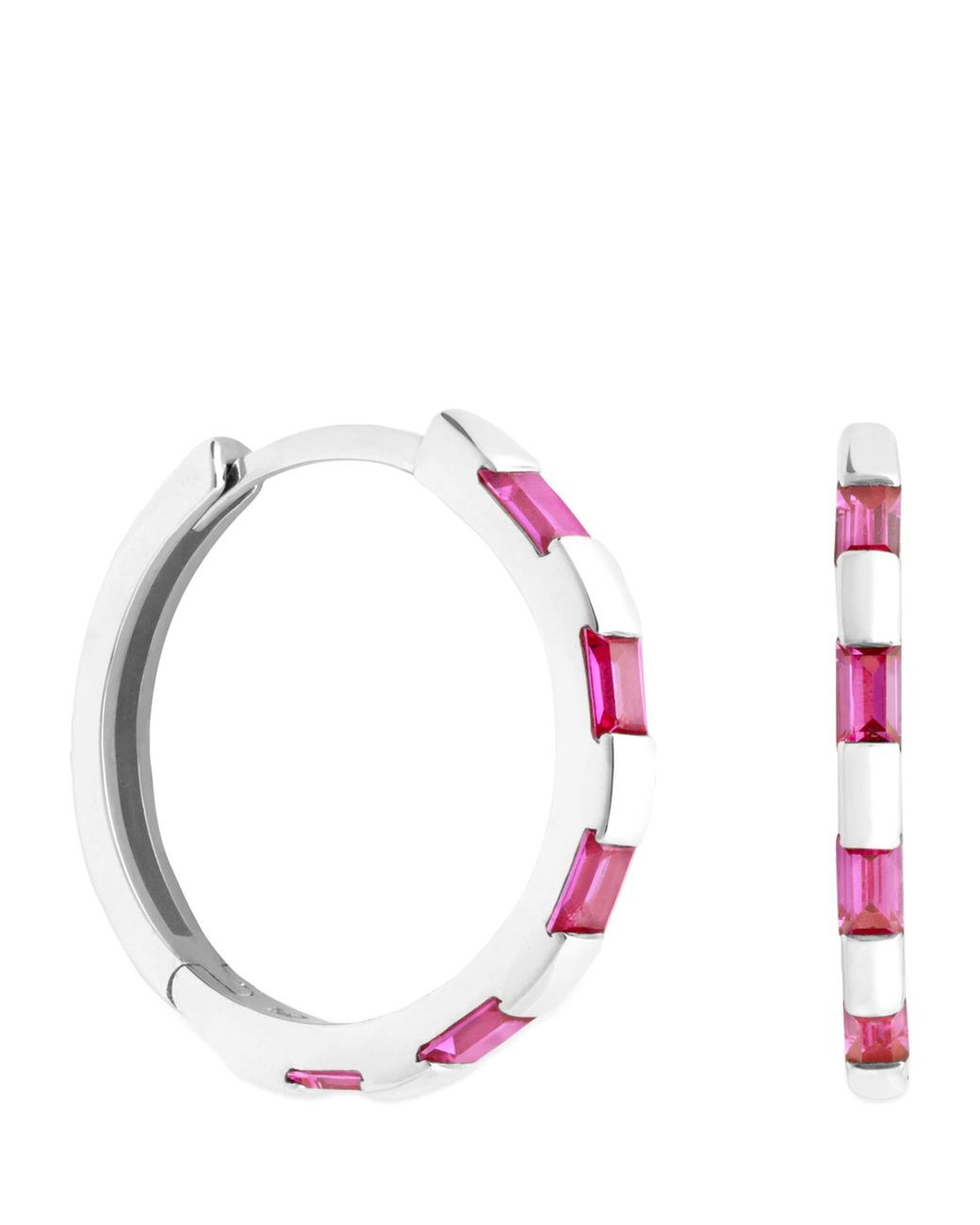 Astrid & Miyu Pink And Sapphire Baguette Hoop Earrings
